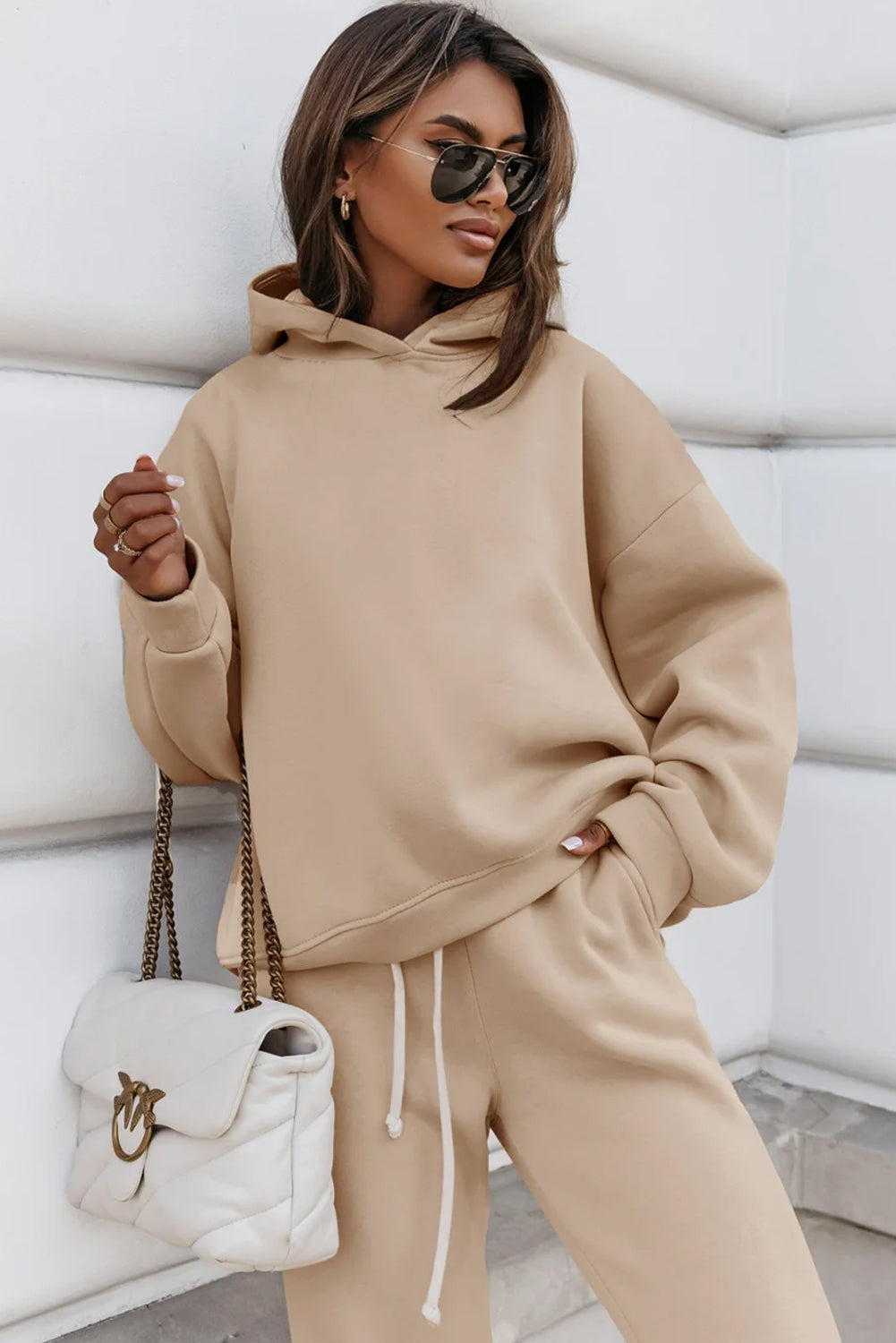 Apricot Khaki Hoodie and Sweats Set