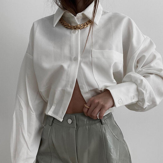 Niche White Button Up Crop Top